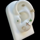 Piercing Cruz Oreja de Oro y Piedras Colores - 10 mm - TRANSIRE MULTICOLOR