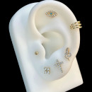 Piercing Cruz Oreja de Oro y Piedras Blancas - 10 mm - TRANSIRE ALBA