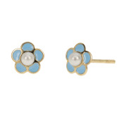 Pendientes FLOR PERLA ESMALTE AZUL