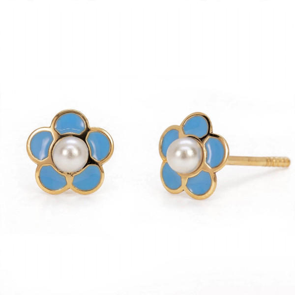 Pendientes FLOR PERLA ESMALTE AZUL