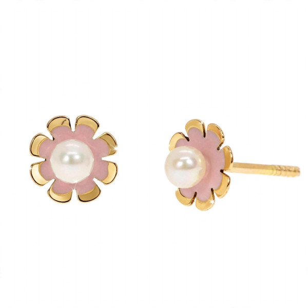 Pendientes FLOR PERLA ESMALTE ROSA